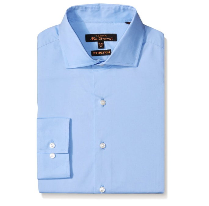 Ben Sherman Men's Solid Stretch Poplin Shirt - Spread Collar - Blue, for only $9.66 via code :DAPPER