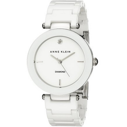 史低價！白菜價！Anne Klein AK/1019WTWT白色陶瓷鑲鑽腕錶$32