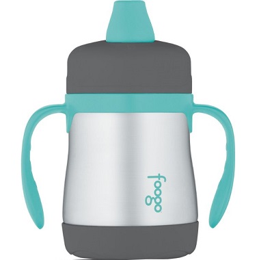 Thermos Foogo Vacuum Insulated Stainless Steel Soft Spout Sippy Cup with Handles, Charcoal/Teal, 7 Ounce, only $11.99