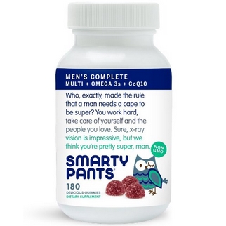 SmartyPants Men's Complete Gummy Vitamins: Multivitamin, CoQ10, Lycopene, B12 (Methylcobalamin), Selenium, Vitamin D3, AND Omega 3 EPA / DHA Fish Oil, 180 count $11.23