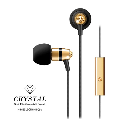 Crystal by MEE audio In-Ear Headphones with Microphone Made with Swarovski Crystals, Gold, only $27.99