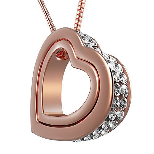 UHIBROS Women's Double Heart Shape Inlay Austrian Crystal Pendant Necklace, only $6.85,free shipping