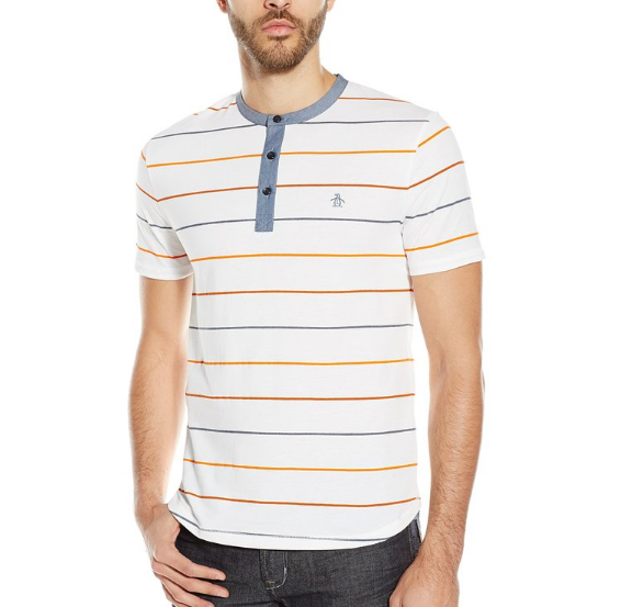 Original Penguin Men's Short Sleeve Striped Henley Shirt with Chambray Collar only $22.23
