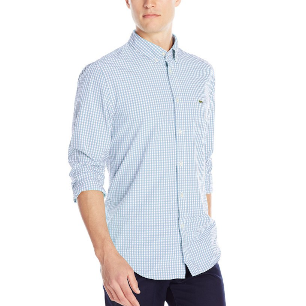 Lacoste Men's Long-Sleeve Poplin Gingham Regular-Fit Shirt Only $43.19