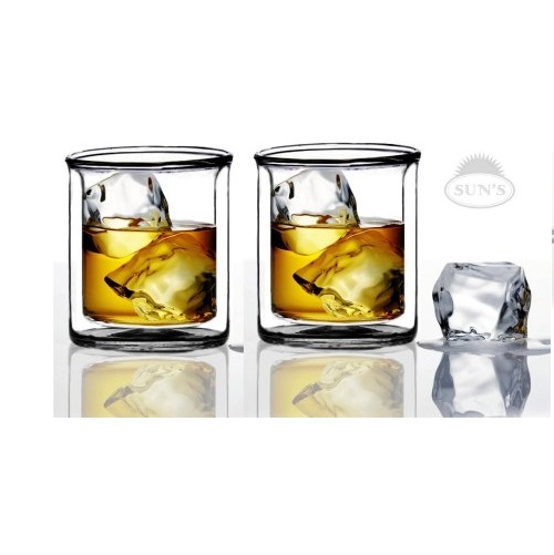Sun's Tea (TM) 9 oz Strong Double Wall Manhattan Style old-fashioned Scotch/Whiskey Glasses, Set of 2, only  $15.99