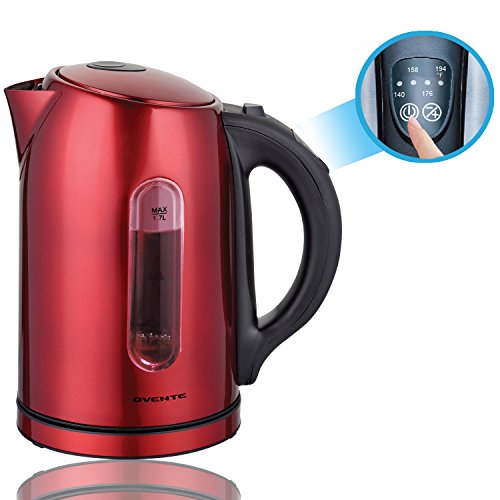 Ovente KS88R 1.7 Liter BPA Free Temperature Control Stainless Steel Cordless Electric Kettle with Keep Warm Function, Metallic Red, only $19.99