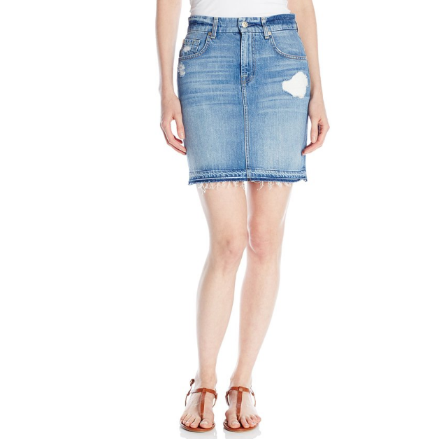 7 For All Mankind Women's Mini Pencil Skirt with Released Hem and Destroy Jean, Rigid Blue Orchid, 27, Only $45.75, You Save (%)