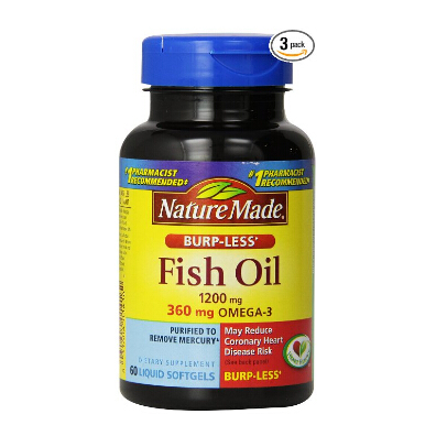 Nature Made无腥鱼油软胶囊 1200 mg，防打嗝配方，60粒/瓶，共3瓶，原价$34.77，点击Coupon后仅售$15.80，免运费