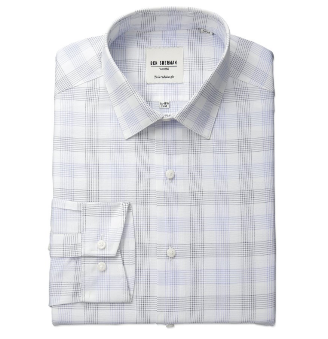 Ben Sherman Men's Check Shirt with Spread Collar - Blue only $11.03