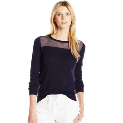 Lacoste Women's Long Sleeve Sheer Panel Crew Neck Sweater  $55.58