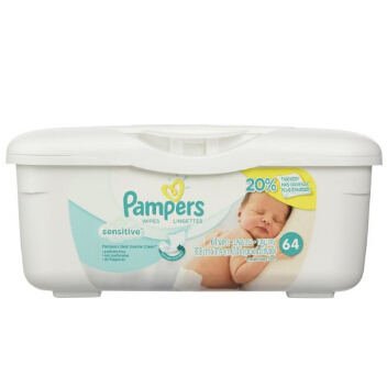 Pampers Baby Wipes Tub, Sensitive - 64 Wipes/Tub  $2.37