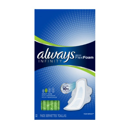 Always Infinity Pads With Wings, Super Absorbency, 32 Count only $2.88 via clip coupon