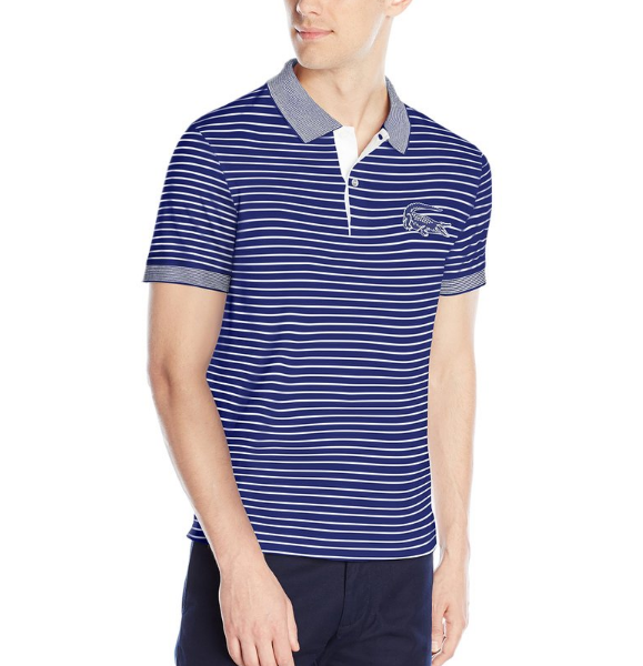 Lacoste Men's Short Sleeve Striped Pima Jersey Printed Croc Regular Fit Polo Shirt only $44.84