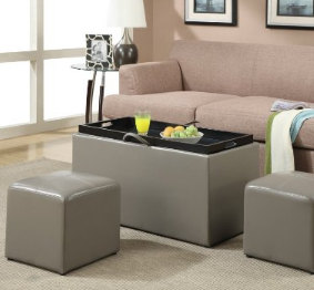 Convenience Concepts Designs4Comfort Sheridan Faux Leather Storage Bench with 2 Side Ottomans, Gray, Only $54.67, You Save $83.33(60%)