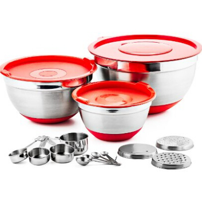 Chef's Star Professional 17 Piece Stainless Steel Mixing Bowl Set with Anti-Slip Silicone Base  $19.99