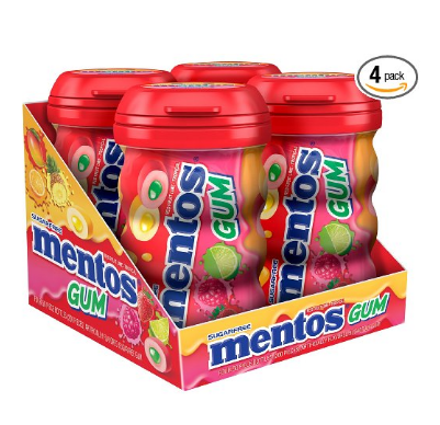 Mentos Gum Big Bottle Curvy, Tropical Red Fruit/Lime, 50 Pieces (Pack Of 4) only $6.82