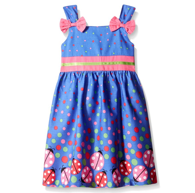 Sunny Fashion Girls' Dress Blue Bug Pink Dot only $9.99