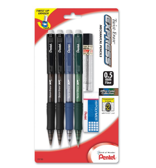 Pentel Twist-Erase EXPRESS Mechanical Pencil, 0.5mm, Assorted Barrel Colors (QE4） $3.00, add-on item