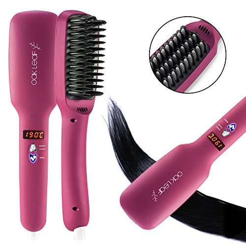 Hair Straightener Brush,Oak Leaf Detangling Hair Brush,Instant Silky Straight Hair,Anion Hair Care,Anti Scald,Adjustable Temperature,2 in 1,Purple, Only $15.99 after using coupon code