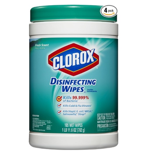 Clorox家庭用罐装消毒湿巾，4桶，共420张，清新味，原价$43.27，现点击coupon后仅售$15.06，免运费