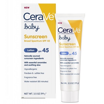CeraVe Baby Sunscreen SPF 45 3.5 oz with Mineral Sunscreen and Ceramides for Protecting Baby's Delicate Skin From Sun's Damaging Rays, Only $12.95, free shipping after clipping coupon and using SS