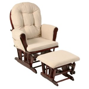 Storkcraft Premium Hoop Glider and Ottoman (Cherry Base, Beige Cushion) – Padded Cushions with Storage Pocket, Smooth Rocking Motion, Easy to Assemble, Solid Hardwood Base, only $139.00, free shippin
