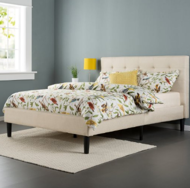 Zinus Upholstered Button Tufted Platform Bed with Wooden Slats, Queen only $178, Free Shipping