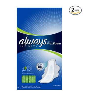 Always Infinity Unscented Pads with Wings, Heavy Flow, 32 Count (Pack of 2)  $11.94