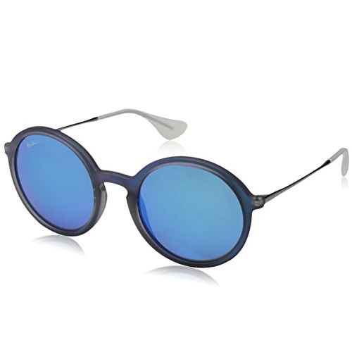Ray-Ban Men's 0RB4222 Square Sunglasses, Blue Rubber Light Green Mirror & Blue, 50 mm, Only $76.04, free shipping