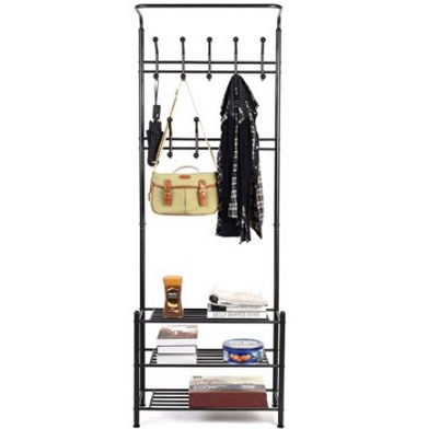 Homfa  Fashion Heavy Duty Garment Rack with Shelves 3-Tier Shoes Rack, Coat Rack Hooks, Clothes Rack with Hanger Bar (Black) $42.49 FREE Shipping