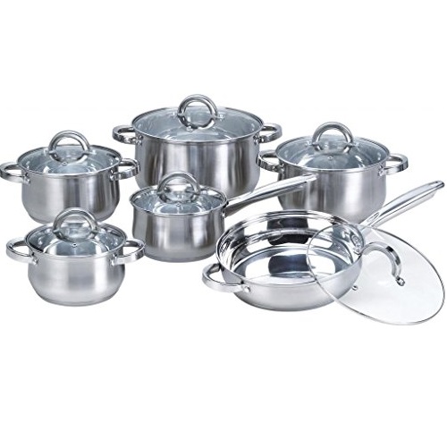 Heim Concept 12-Piece Stainless Steel Cookware Set with Glass Lid, Silver, Only $47.99