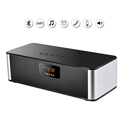 XREXS DY-27 Portable Wireless Bluetooth Stereo Speakers with Radio and Alarm Clock Built-in Microphone Hands-free for iPhone iPad Laptop Black, only $16.49( after using coupon code