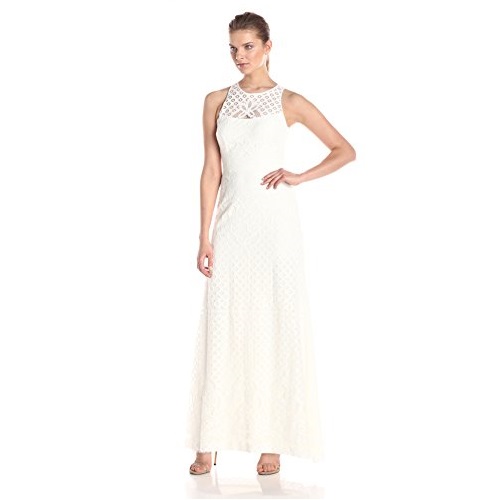 VERA WANG 王薇薇 White Lace Illusion 女士绣花蕾丝晚礼服，现仅售 $78.32，免运费