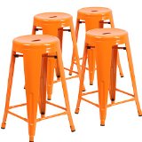 Flash Furniture Backless Metal Indoor/Outdoor Stool with Round Seat (4 Pack), 24