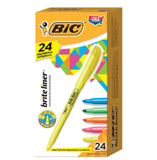 BIC 彩色熒光記號筆（24支裝）, 原價$11.99, 現僅售$5.52