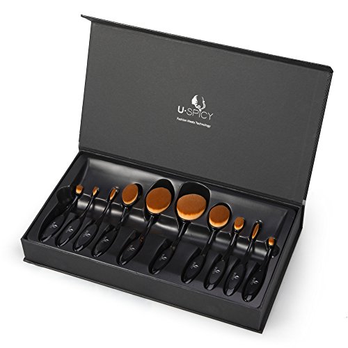 Makeup brushes, USpicy Latest Version Professional 10 Piece Toothbrush Makeup Brush Set with Soft Oval Toothbrush Design with Gift Box, Only$19.99