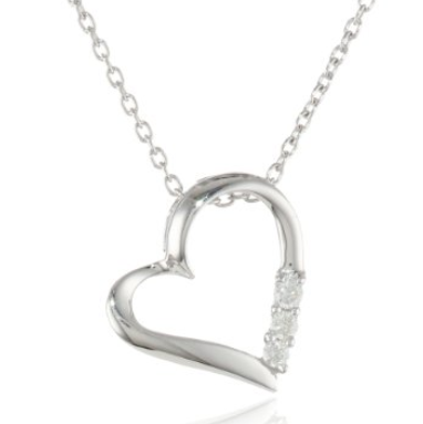 Amazon Collection Diamond 3-Stone Heart Pendant Necklace (1/10 cttw, I-J Color, I2-I3 Clarity), 18