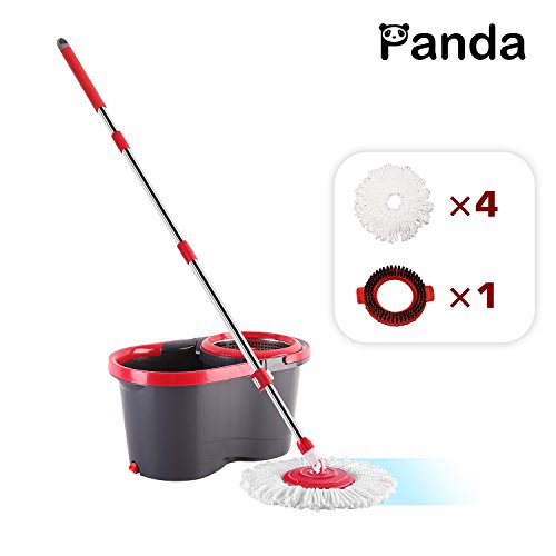 Panda不鏽鋼免手洗拖把桶全自動旋轉拖把 附送4個拖把頭+加長桿，現使用折扣碼后僅售$39.99，免運費