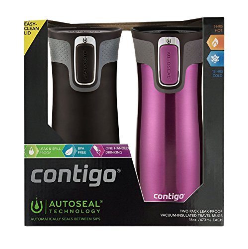 Contigo Autoseal Vacuum Insulated West Loop Stainless Steel Travel Mug with Easy-clean Lid, Matte Black & Radiant Orchid, 2-pack, 16-ounce, Only $25.49
