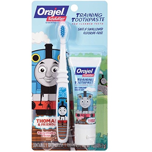 Orajel 托马斯火车婴儿无氟可吞咽牙膏+宝宝软毛牙刷套装，原价$4.59，现仅售$3.38