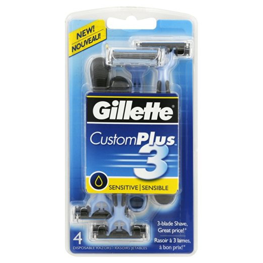 白菜！Gillette吉列 Customplus 3 一次性剃鬚刀，4個裝，原價$7.68，現點擊coupon后僅售$2.69，免運費
