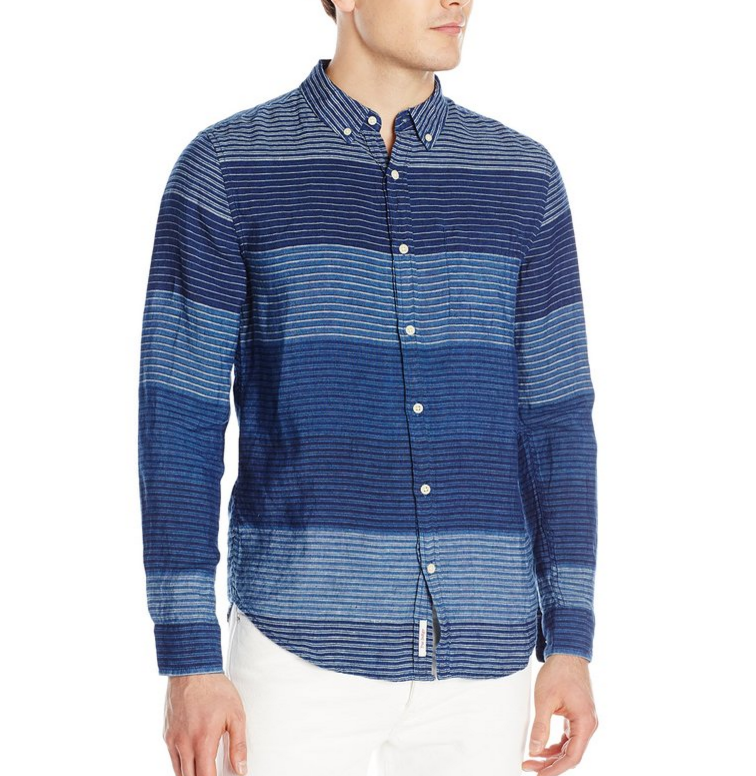 Lucky Brand Men's Indigo Blanket-Stripe Linen Shirt only $14.07