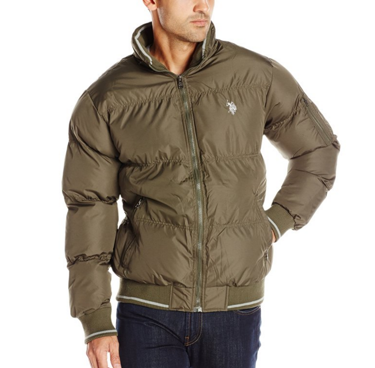 U.S. Polo Assn. Men's Puffer Jacket with Striped Rib Knit Collar only $24.66
