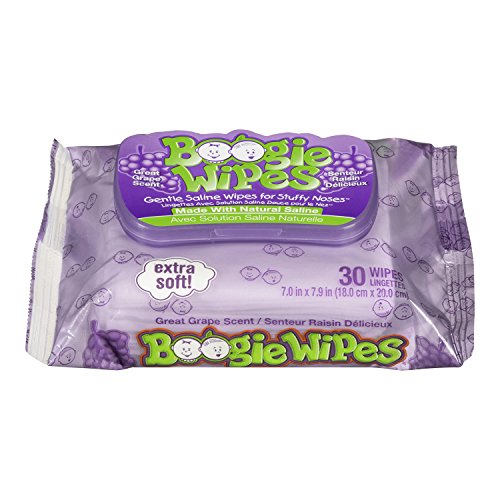 Boogie Wipes Natural Saline Kids and Baby Nose Wipes for Cold and Flu, Grape Scent, 30 Count (Pack of 6), Only $3.89, You Save $20.05(84%)
