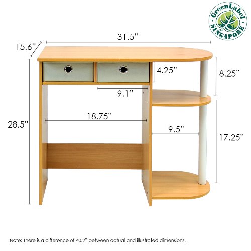 Furinno 11193BE/WH/IV Go Green Home Computer Desk/Table, Beech/Ivory/White, Only $35.88, You Save $53.11(60%)