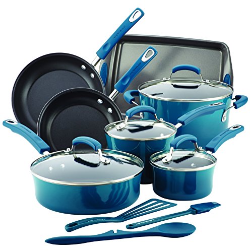Rachael Ray 14 Piece Hard Enamel Nonstick Cookware Set, Marine Blue, Only $99.99, You Save $50.00(33%)