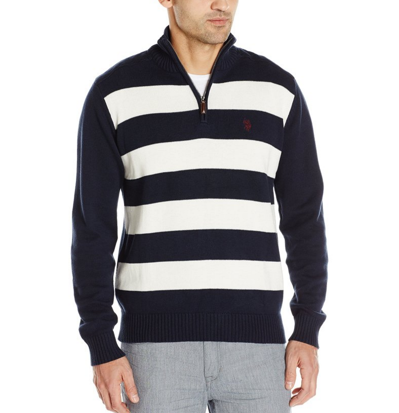 U.S. Polo Assn. Men's L/s 1/4 Zip Striped Cotton Sweater only $11.19
