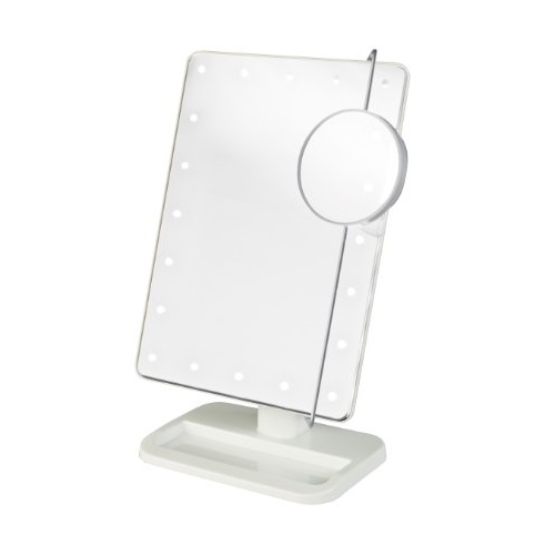 Jerdon JS811W 8-Inch by 11-Inch Rectangular LED Lighted Vanity Mirror with 10x Magnification Spot Mirror, White Finish, Only$19.99