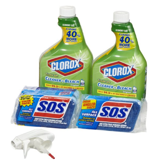 Clorox Clean-Up Bleach Cleaner Spray and S.O.S All Surface Scrubber Sponge Value Pack – Two 32 Ounce Bottles and 4 Sponges， only : $7.70