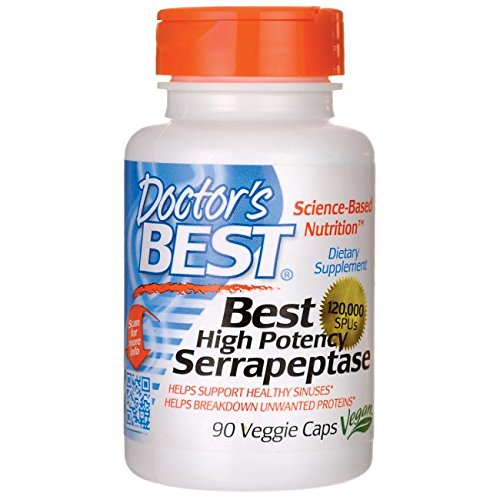 Doctor's Best High Potency Serrapeptase, Non-GMO, Gluten Free, Vegan, Supports Healthy Sinuses, 120,000 SPU, 90 Veggie Caps, only $19.09, free shipping